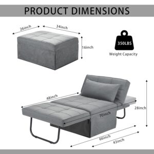Sofa Bed, 4 in 1 Multi Function Folding Ottoman Sleeper Bed,Modern Convertible Chair Adjustable Backrest Sleeper Couch Bed for Living Room Small Room Apartment, Light Grey