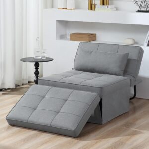 Sofa Bed, 4 in 1 Multi Function Folding Ottoman Sleeper Bed,Modern Convertible Chair Adjustable Backrest Sleeper Couch Bed for Living Room Small Room Apartment, Light Grey