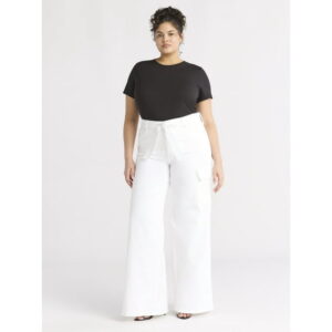 Sofia by Sofia Vergara Women's and Women's Plus Margot Wide Leg High Rise Cargo Jeans with Belt, Sizes 0-28W