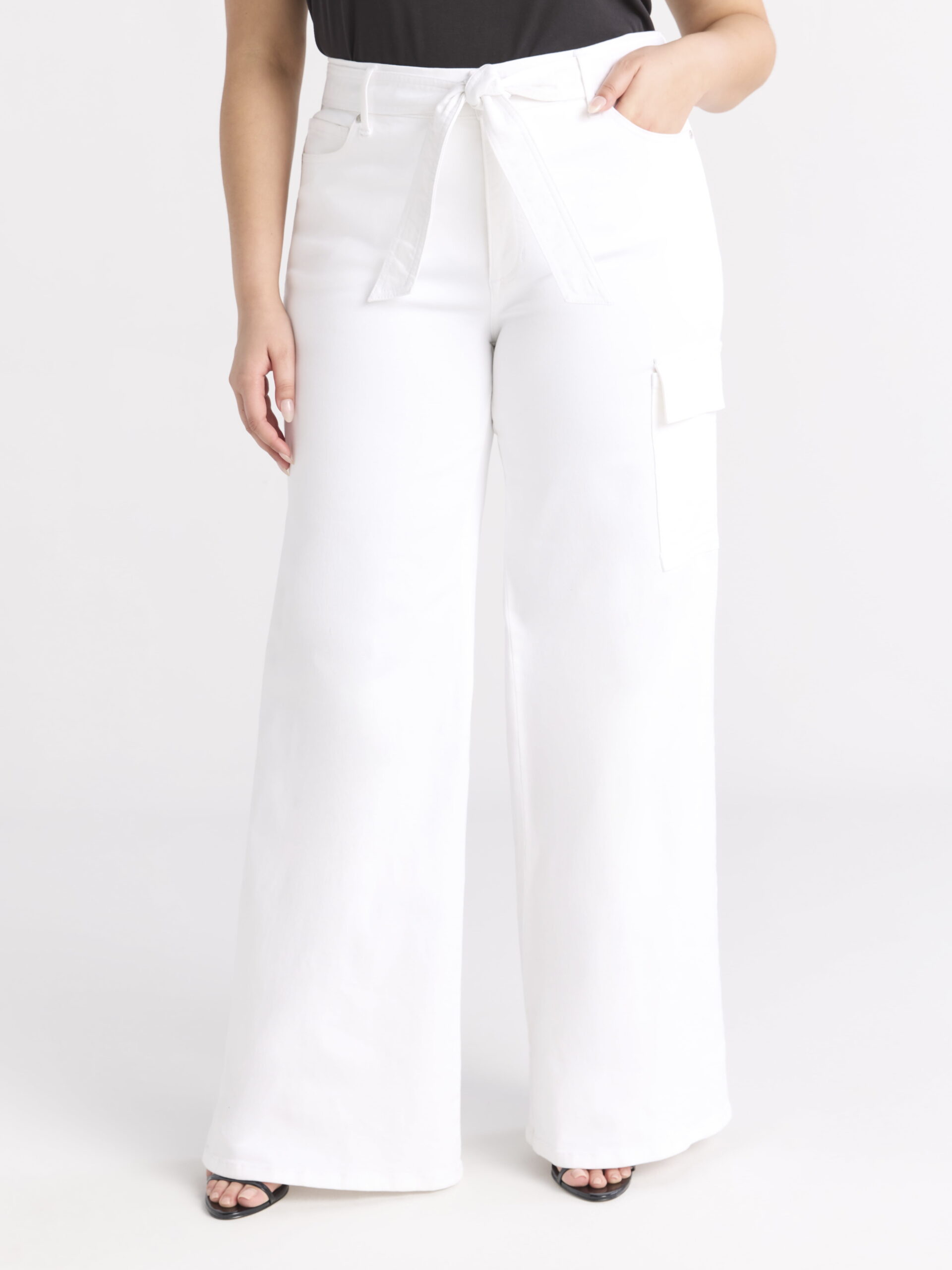 Sofia by Sofia Vergara Women's and Women's Plus Margot Wide Leg High Rise Cargo Jeans with Belt, Sizes 0-28W