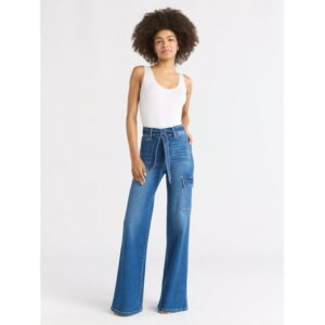 Sofia by Sofia Vergara Women's and Women's Plus Margot Wide Leg High Rise Cargo Jeans with Belt, Sizes 0-28W