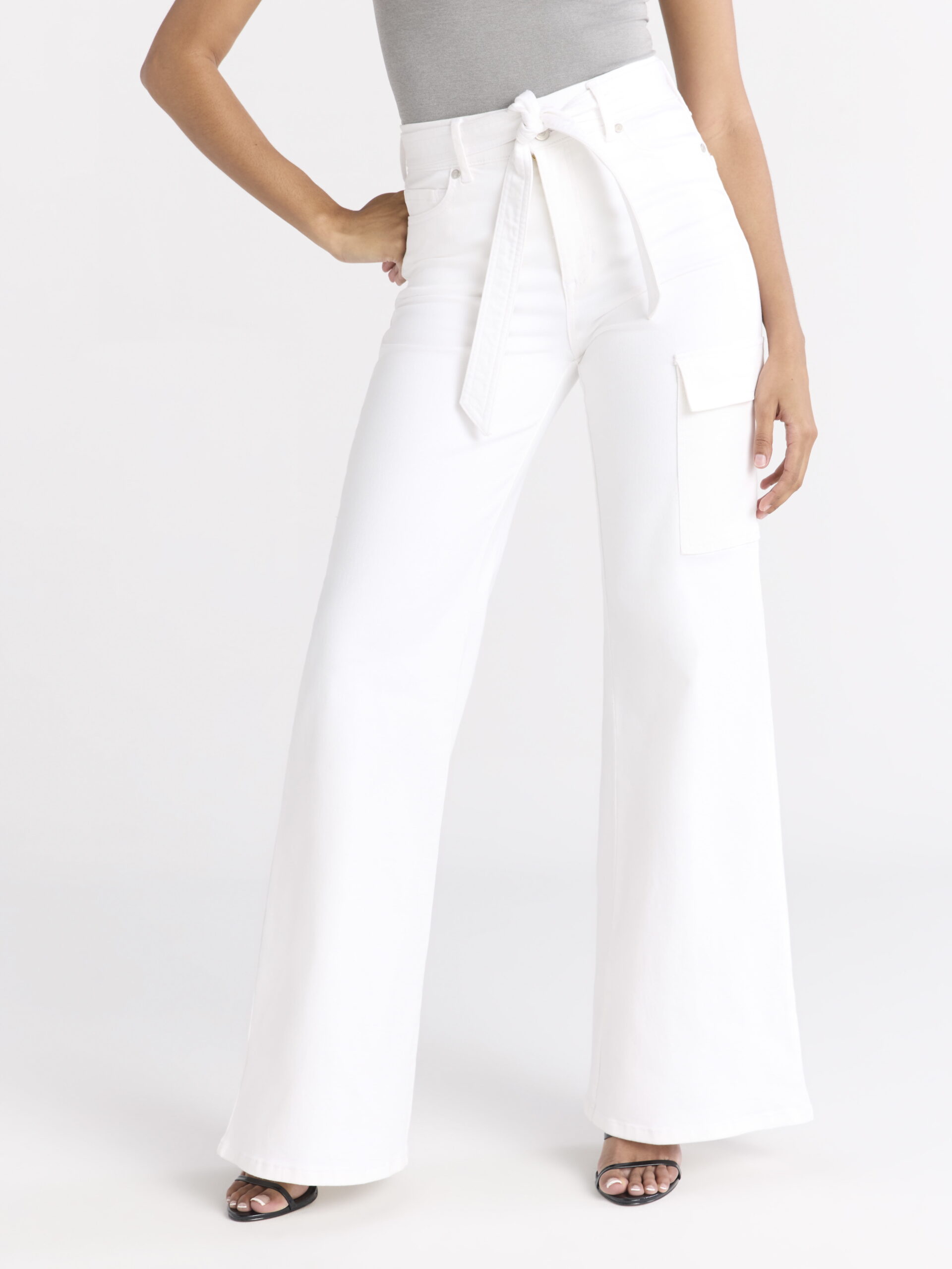 Sofia by Sofia Vergara Women's and Women's Plus Margot Wide Leg High Rise Cargo Jeans with Belt, Sizes 0-28W