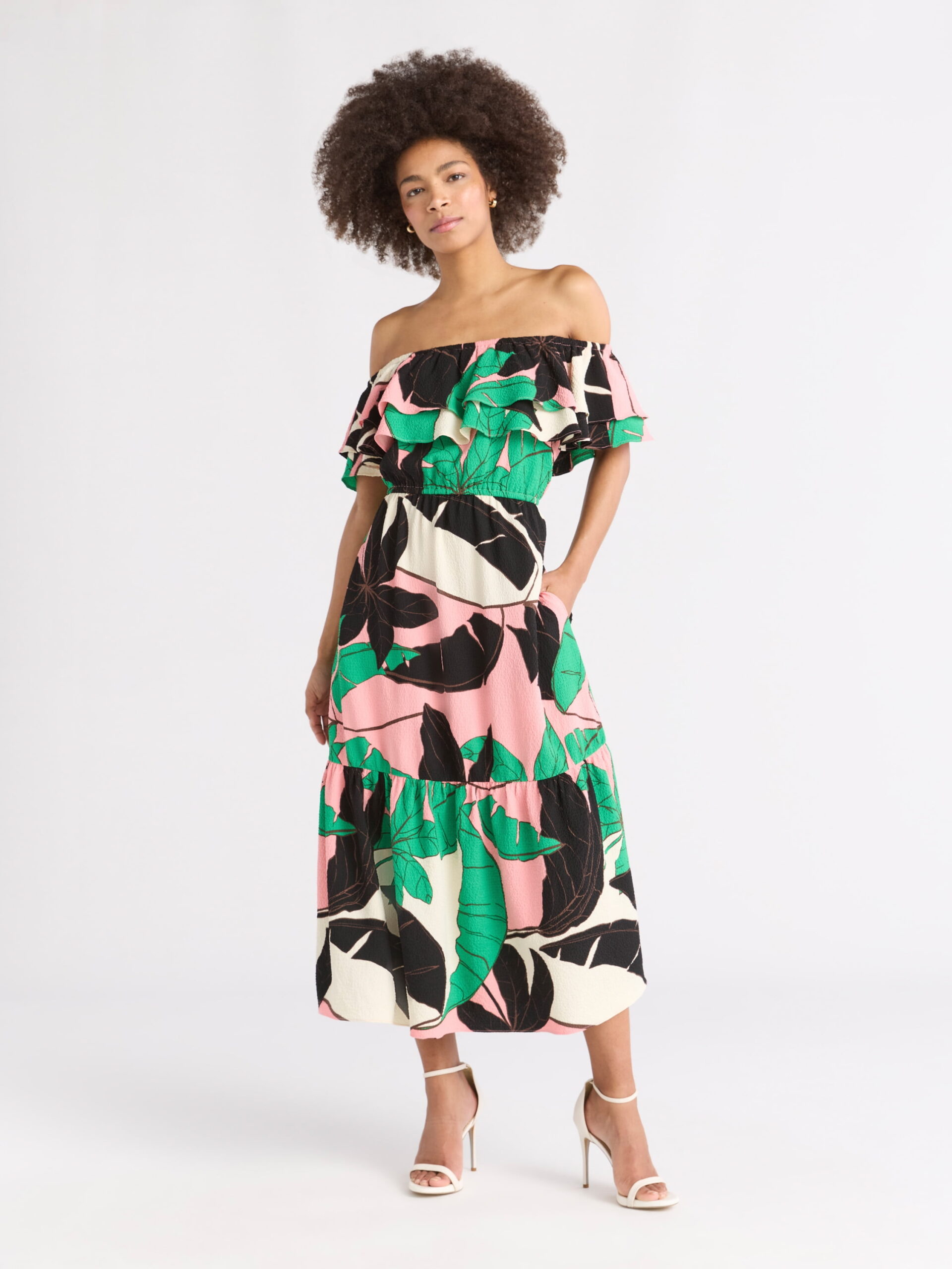 Sofia by Sofia Vergara Women's Ruffle Off Shoulder Maxi Dress, Above Ankle Length, Sizes XS-XXXL
