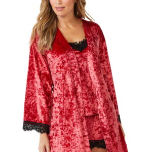 Sofia Intimates by Sofia Vergara Women's and Women's Plus Size Crushed Velvet Cami, Tap Pants and Robe Set, 3-Piece