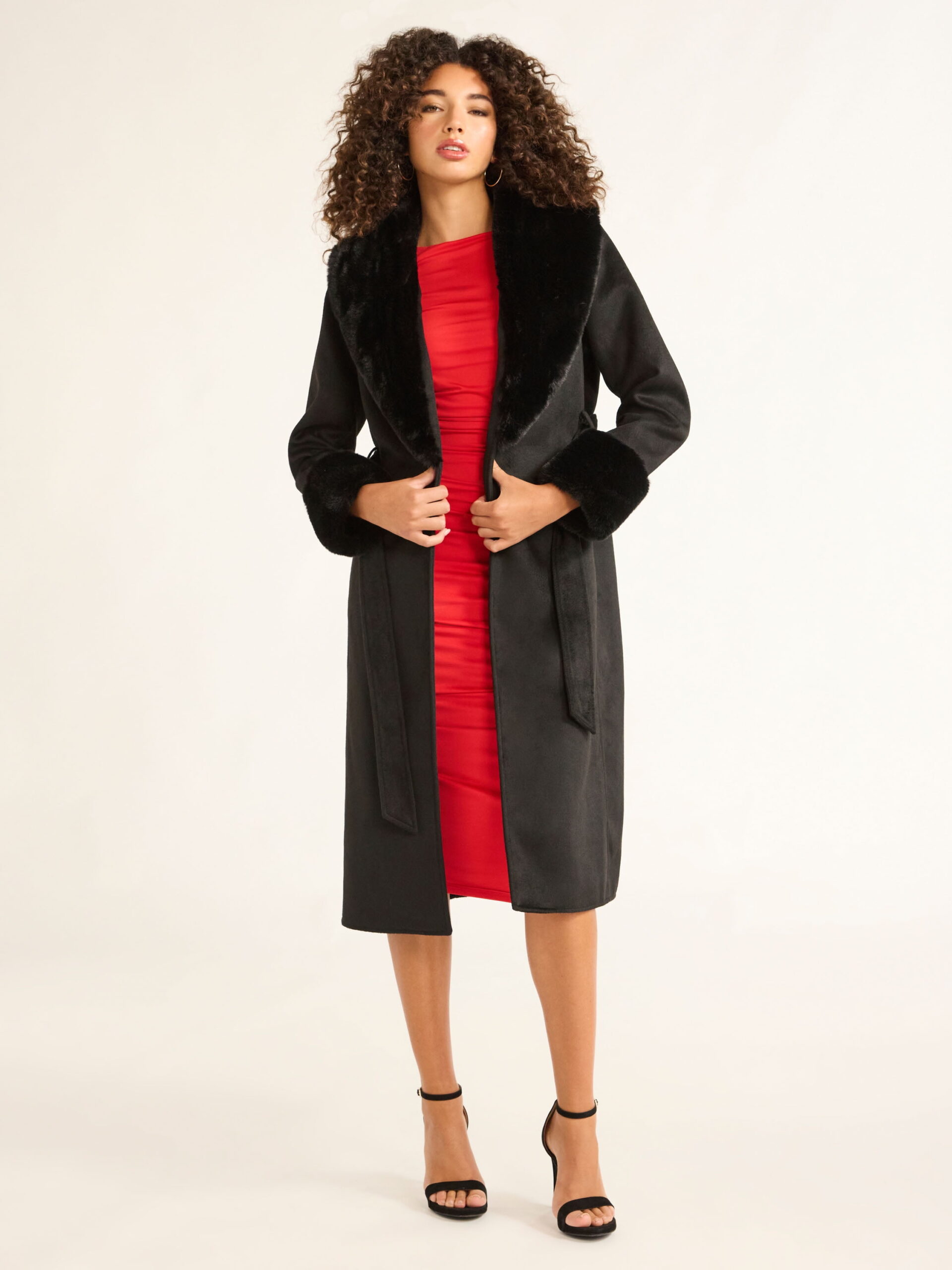 Sofia Jeans Women's and Women's Plus Faux Fur Trim Coat, Sizes XS-5X