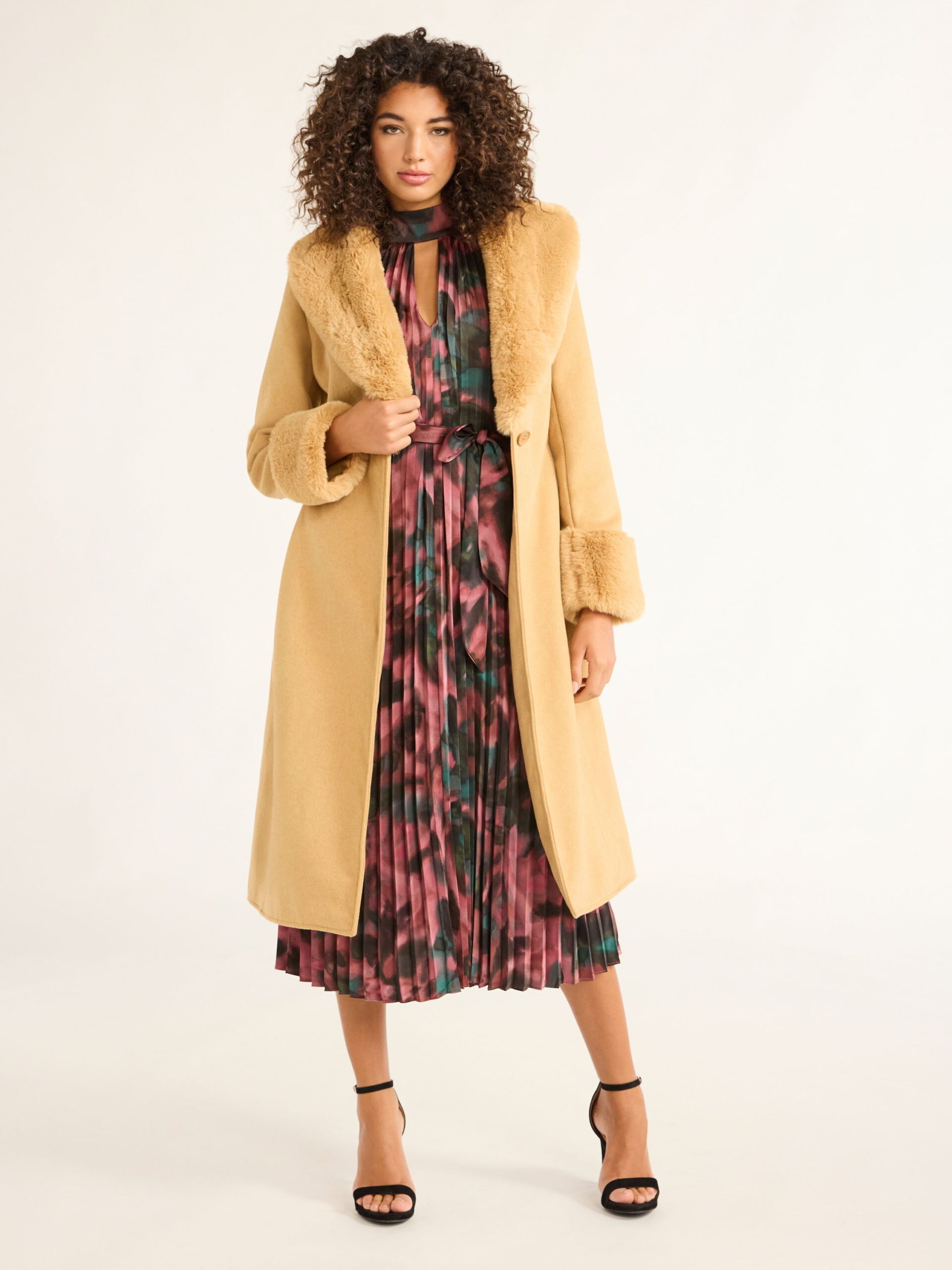 Sofia Jeans Women's and Women's Plus Faux Fur Trim Coat, Sizes XS-5X