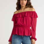 Sofia Jeans Women's and Women's Plus Off Shoulder Top with Long Sleeves, Sizes XS-5X