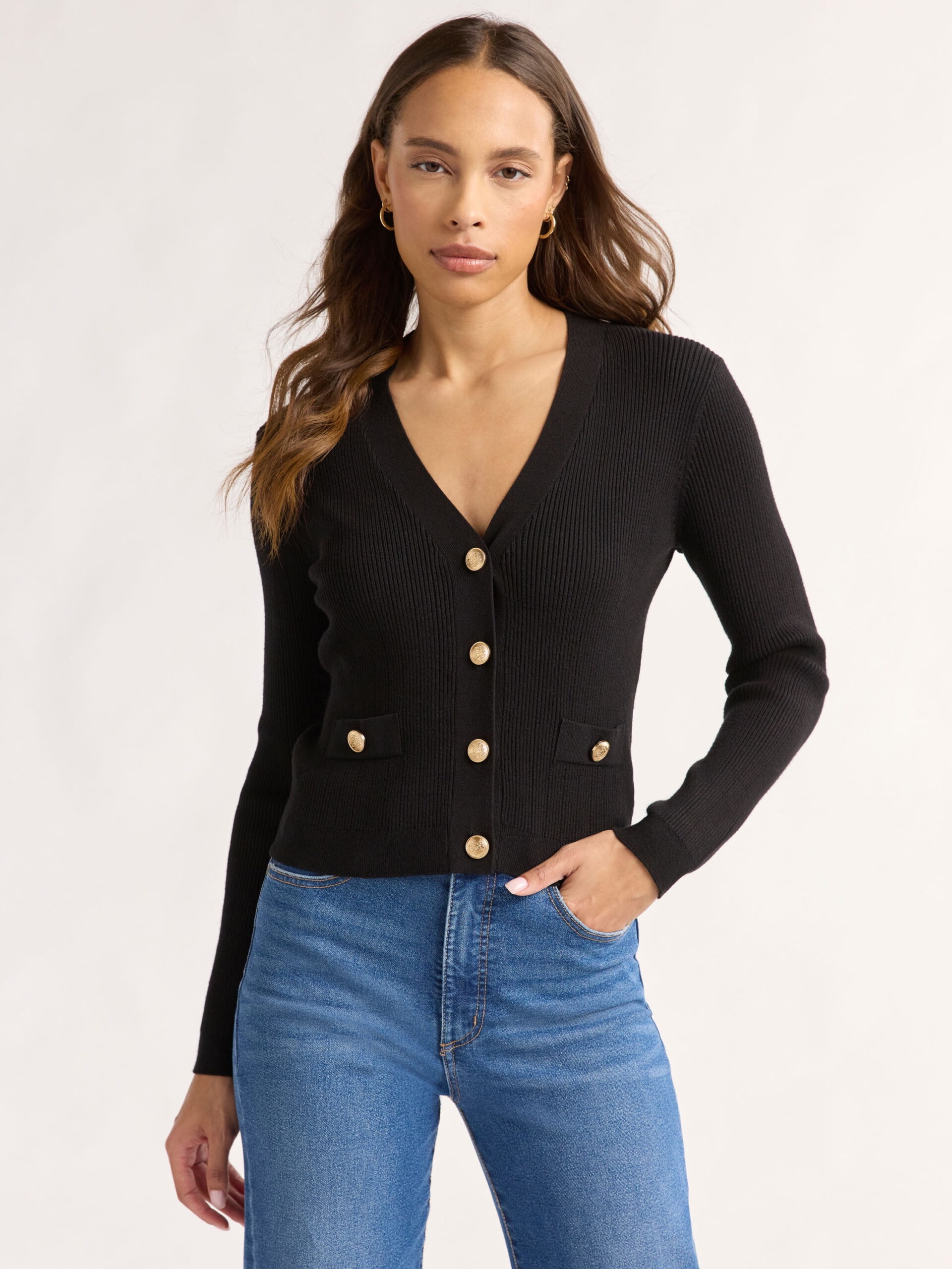 Sofia Jeans Women's and Women's Plus Ribbed Button Cardigan, Lightweight, Size XS-4X