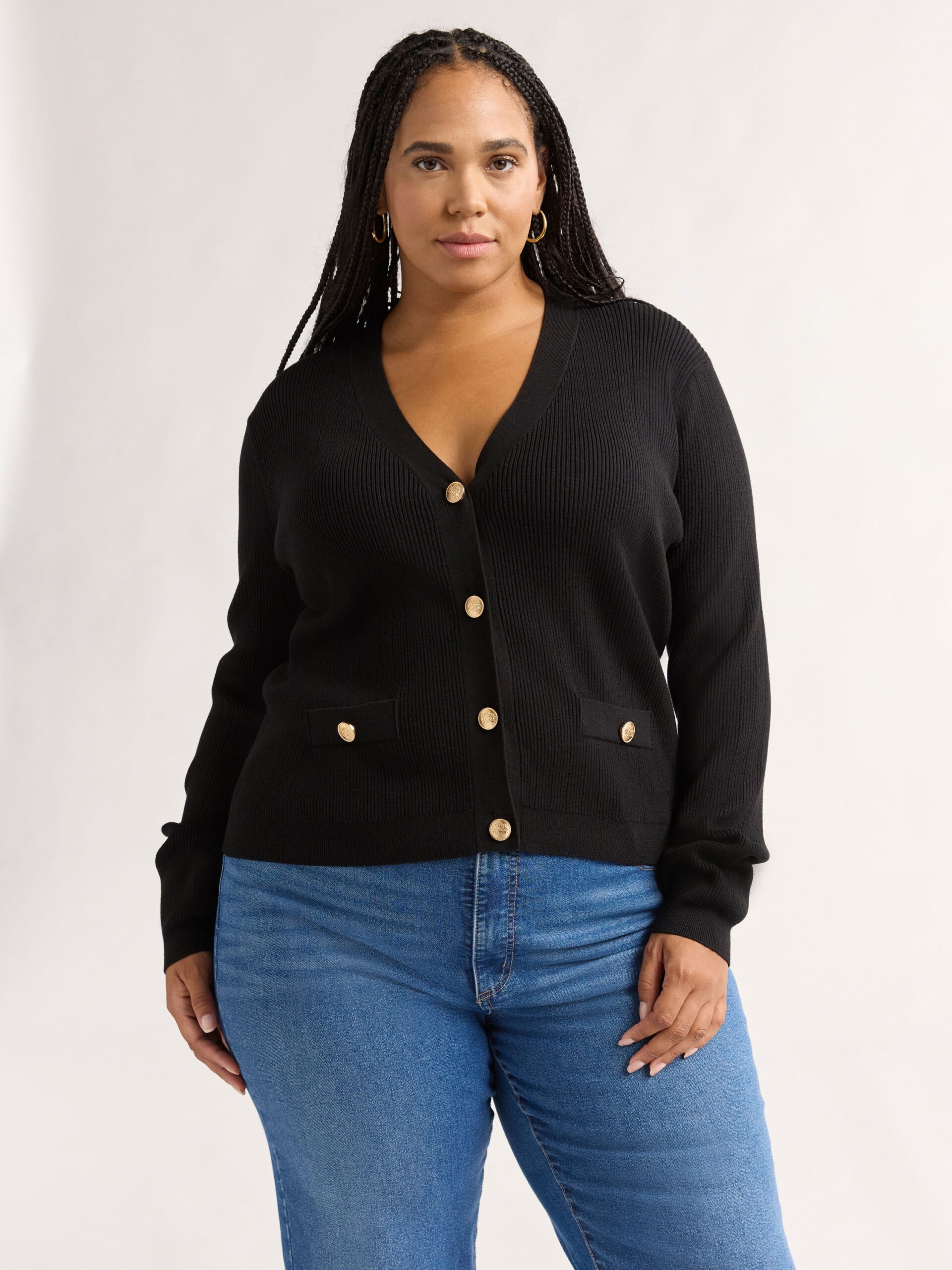 Sofia Jeans Women's and Women's Plus Ribbed Button Cardigan, Lightweight, Size XS-4X