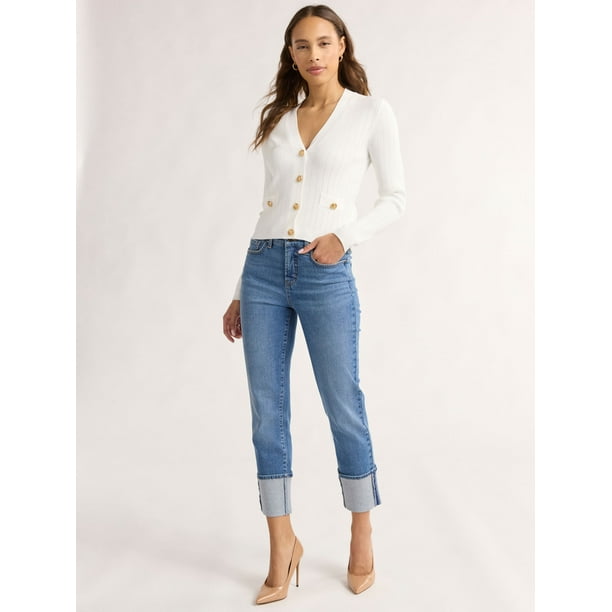 Sofia Jeans Women's and Women's Plus Ribbed Button Cardigan, Lightweight, Size XS-4X