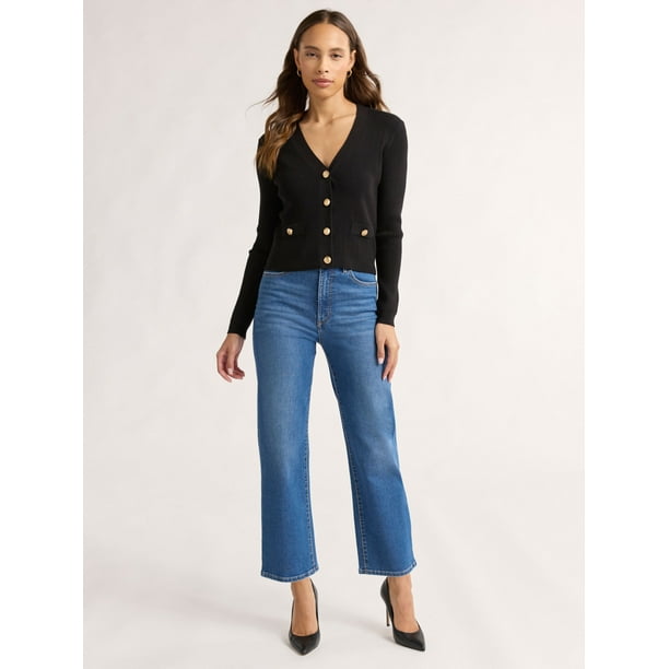 Sofia Jeans Women's and Women's Plus Ribbed Button Cardigan, Lightweight, Size XS-4X