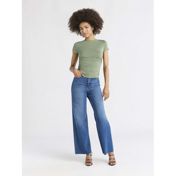 Sofia Jeans Women's and Women's Plus Ruched Side Tee with Short Sleeves, XS-4X