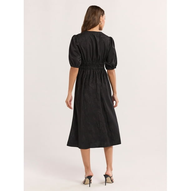 Sofia Jeans Women's and Women's Plus Satin Jacquard Dress, Mid Calf Length, Sizes XS-4X