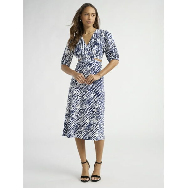 Sofia Jeans Women's and Women's Plus Satin Jacquard Dress, Mid Calf Length, Sizes XS-4X