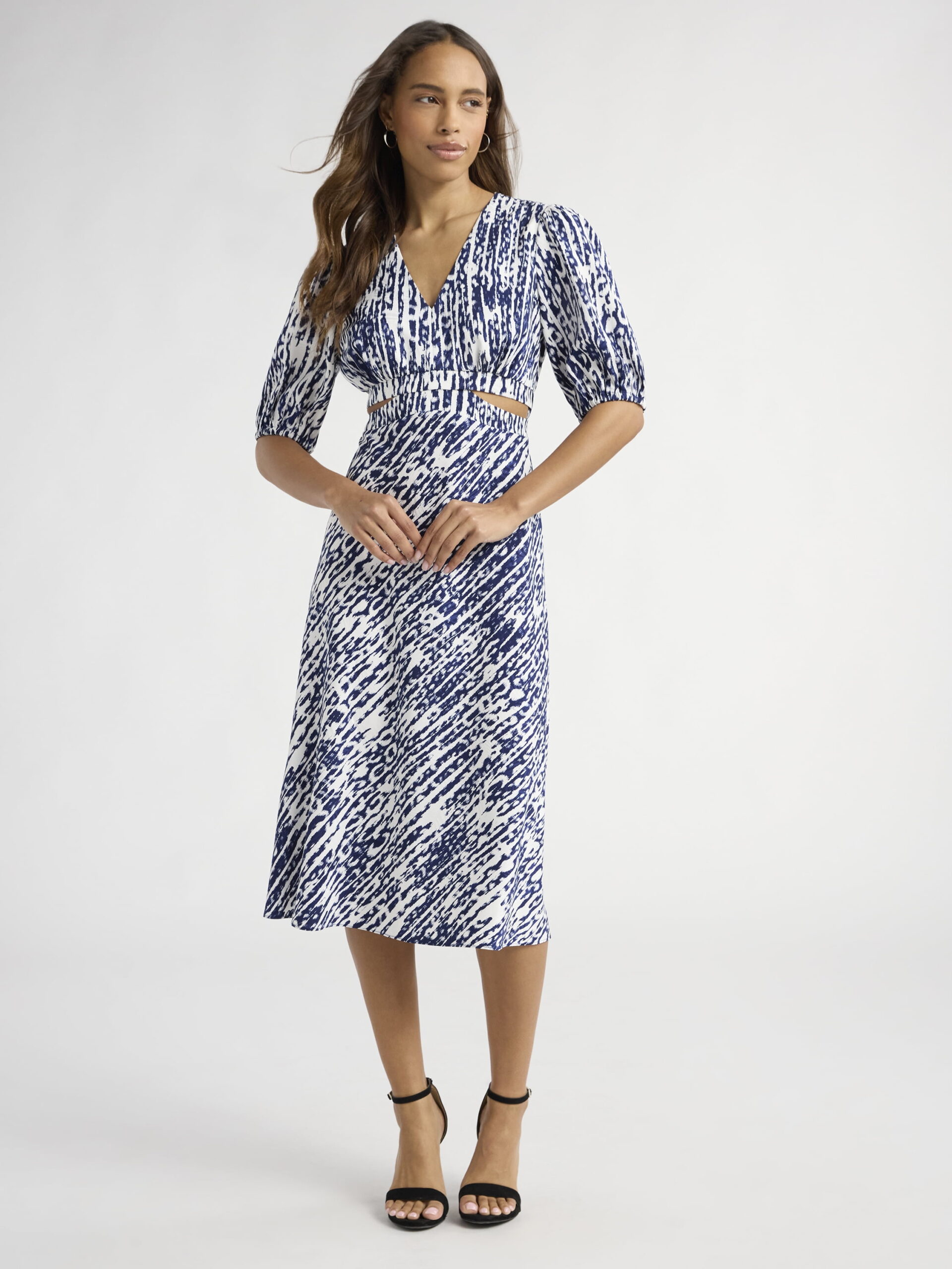Sofia Jeans Women's and Women's Plus Satin Jacquard Dress, Mid Calf Length, Sizes XS-4X