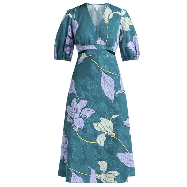 Sofia Jeans Women's and Women's Plus Satin Jacquard Dress, Mid Calf Length, Sizes XS-4X