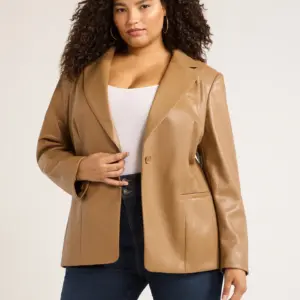 Sofia Jeans Women's and Women's Plus Size Faux Leather Single Breasted Blazer, Sizes XS-5X