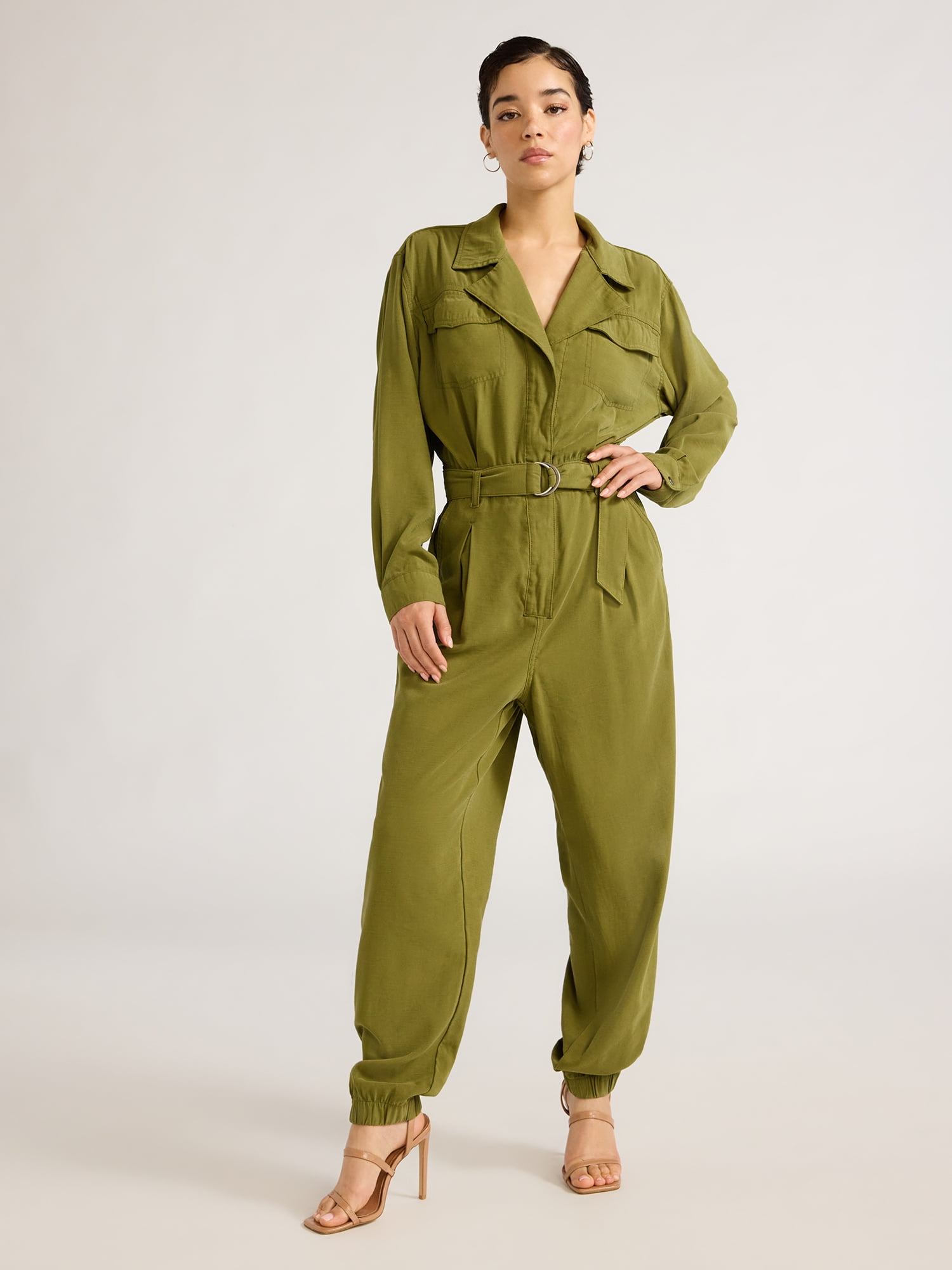 Sofia Jeans Women's and Women's Plus Size Utility Jumpsuit with Long Sleeves, 26" Inseam, Sizes XS-5X
