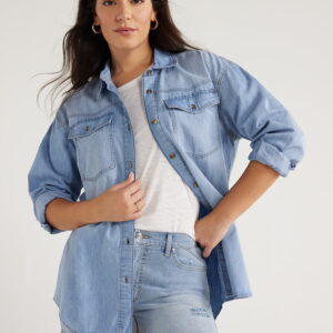Sofia Jeans Women's and Women's Plus Sofia Oversized Boyfriend Shirt with Long Sleeves, Sizes XS-4X