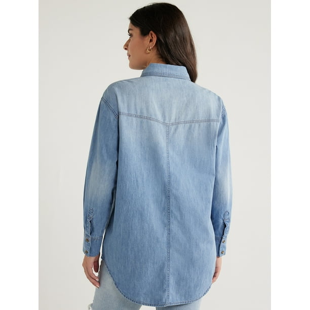 Sofia Jeans Women's and Women's Plus Sofia Oversized Boyfriend Shirt with Long Sleeves, Sizes XS-4X
