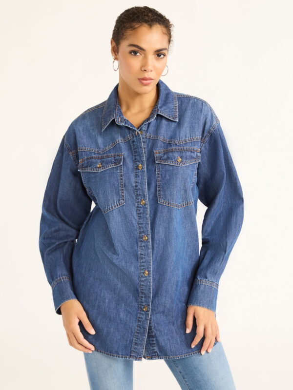 Sofia Jeans Women's and Women's Plus Sofia Oversized Boyfriend Shirt with Long Sleeves, Sizes XS-4X