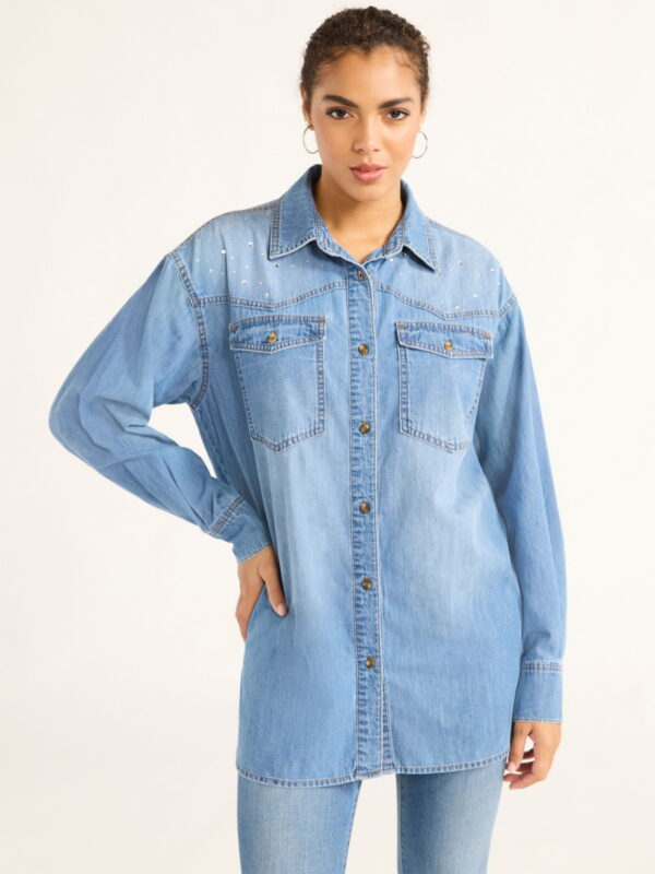 Sofia Jeans Women's and Women's Plus Sofia Oversized Boyfriend Shirt with Long Sleeves, Sizes XS-4X