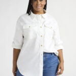 Sofia Jeans Women's and Women's Plus Sofia Oversized Boyfriend Shirt with Long Sleeves, Sizes XS-4X