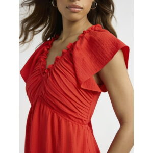 Sofia Jeans Women's and Women's Plus V Neck Dress with Flutter Sleeves, Below Calf Length, Sizes XS-4X