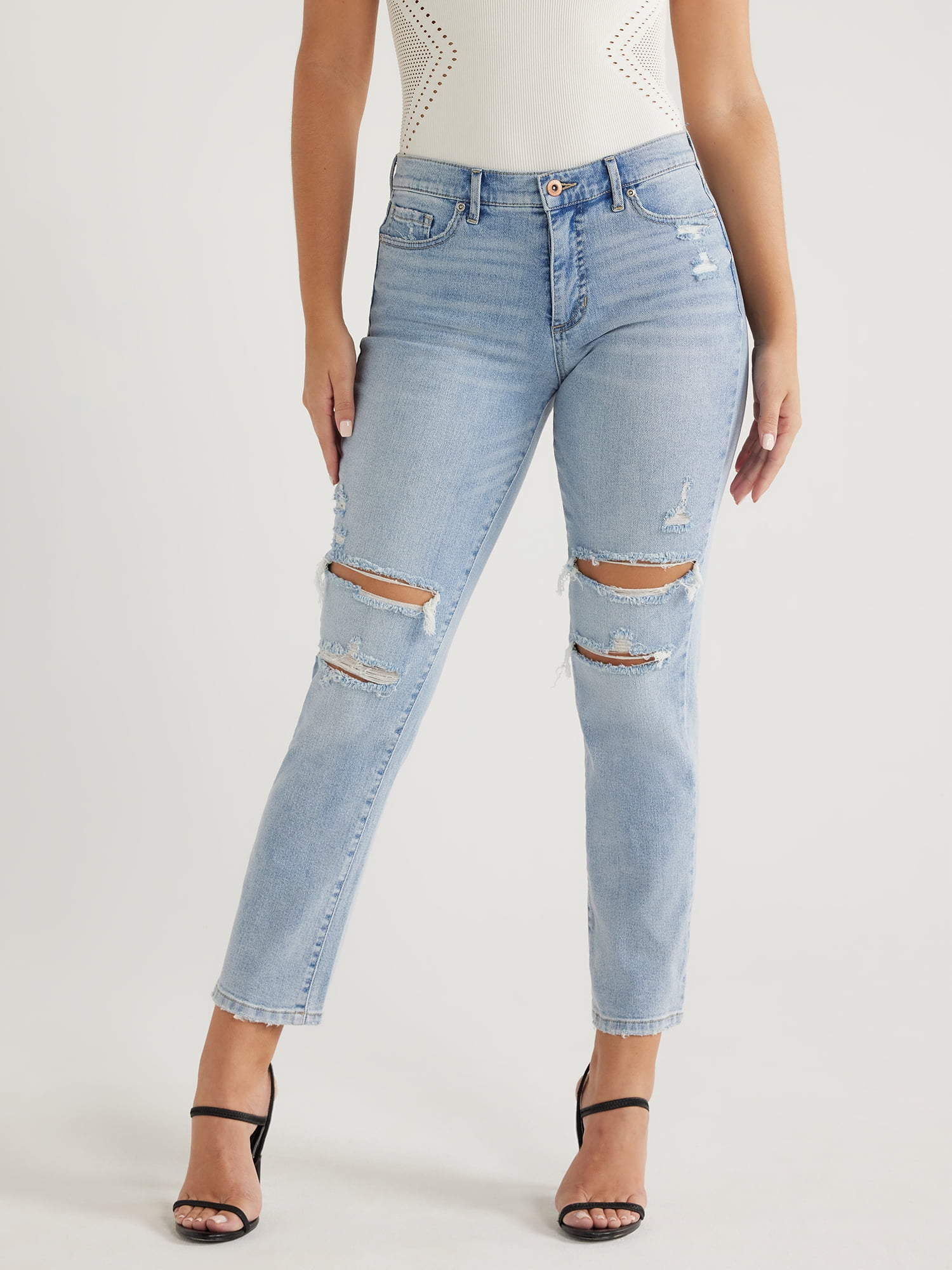 Sofia Jeans Women's Beatrix Mid Rise Distressed Boyfriend Jeans, 27" Inseam, Sizes 00-22