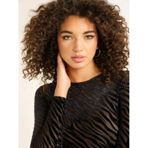 Sofia Jeans Women's Burnout Zebra Bodysuit with Long Sleeves, Sizes XS-XXL