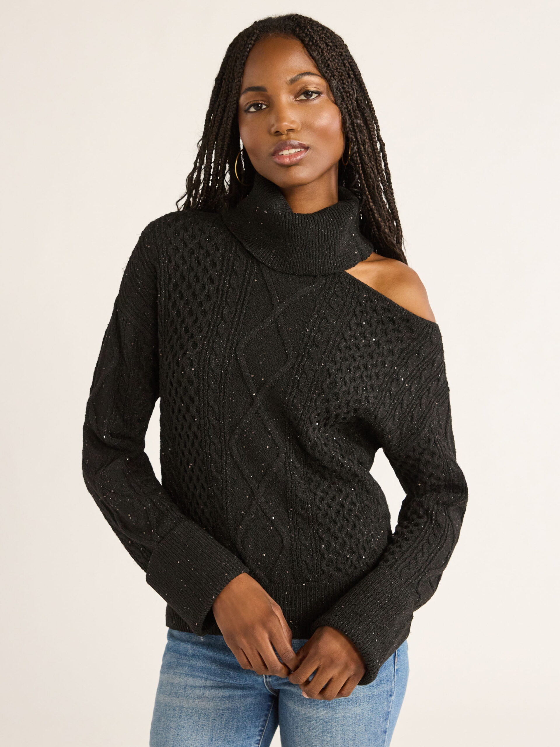 Sofia Jeans Women's Cozy Shine Sweater with Long Sleeves, Mid-weight, Sizes XS-XXXL