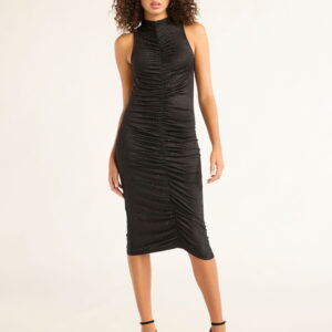 Sofia Jeans Women's Halter Dress with Gathered Front, Below the Knee Length, Sizes XS-XXL