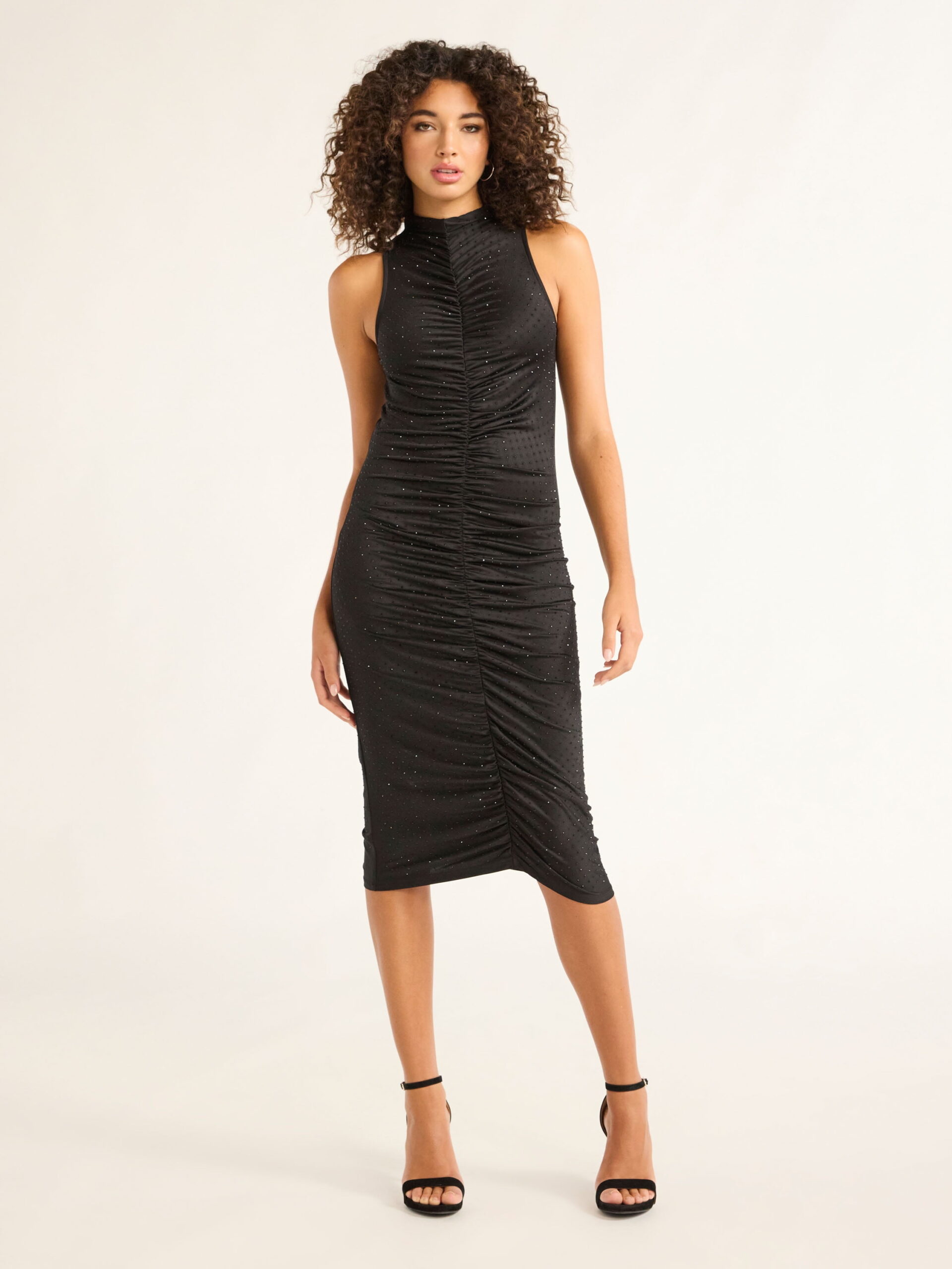 Sofia Jeans Women's Halter Dress with Gathered Front, Below the Knee Length, Sizes XS-XXL