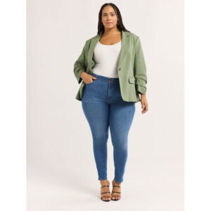 Sofia Jeans Women's Linen Blend Blazer with Scrunch Sleeves, Sizes XS-4X