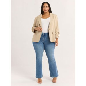 Sofia Jeans Women's Linen Blend Blazer with Scrunch Sleeves, Sizes XS-4X