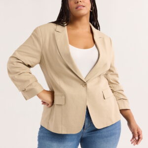Sofia Jeans Women's Linen Blend Blazer with Scrunch Sleeves, Sizes XS-4X