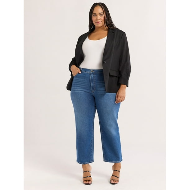 Sofia Jeans Women's Linen Blend Blazer with Scrunch Sleeves, Sizes XS-4X