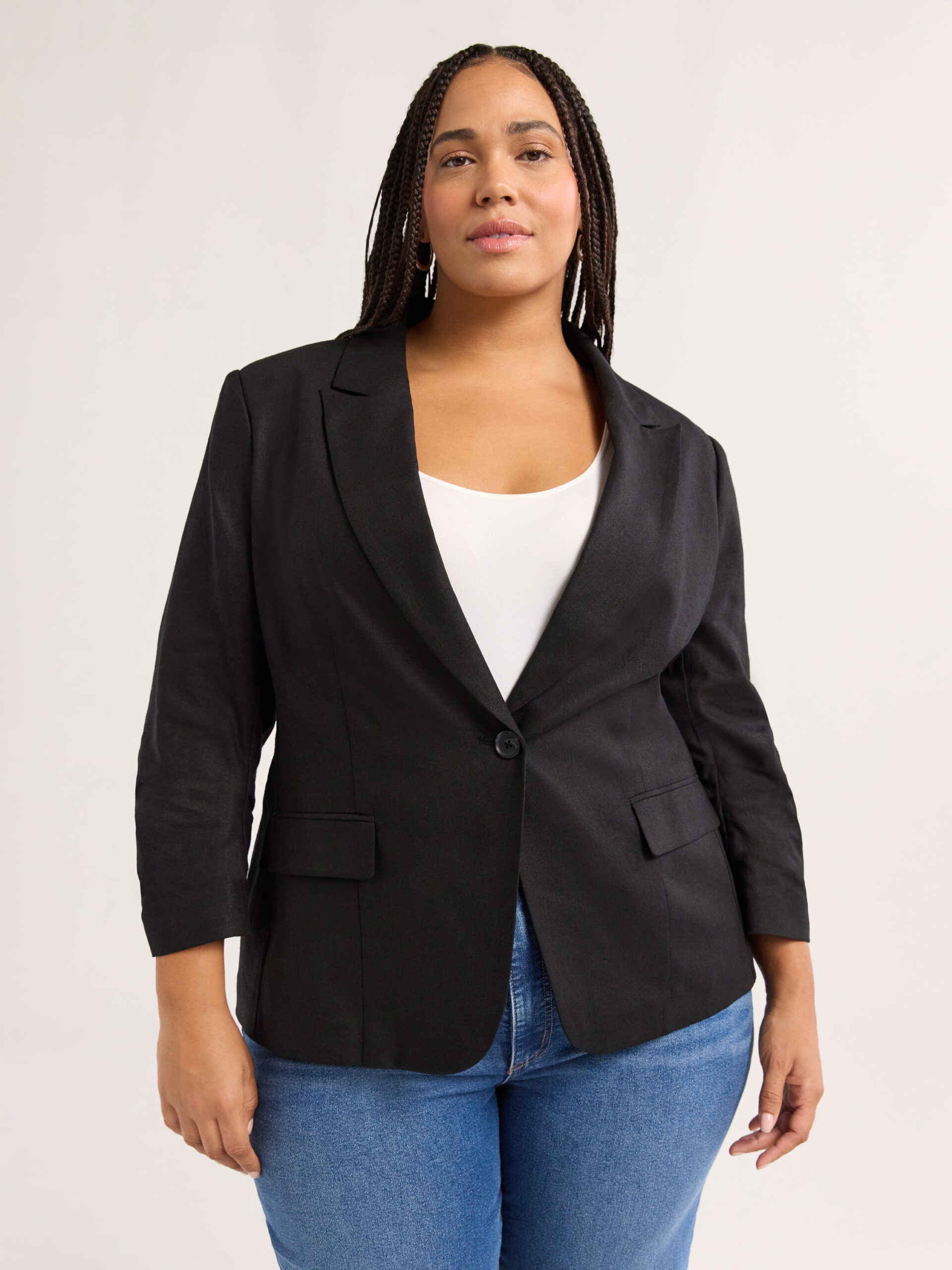Sofia Jeans Women's Linen Blend Blazer with Scrunch Sleeves, Sizes XS-4X