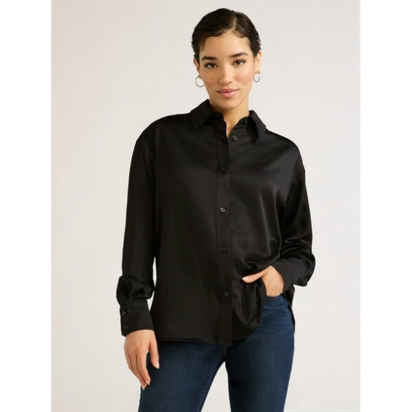 Sofia Jeans Women's Oversized Boyfriend Shirt with Long Sleeve, Sizes XS-XXL