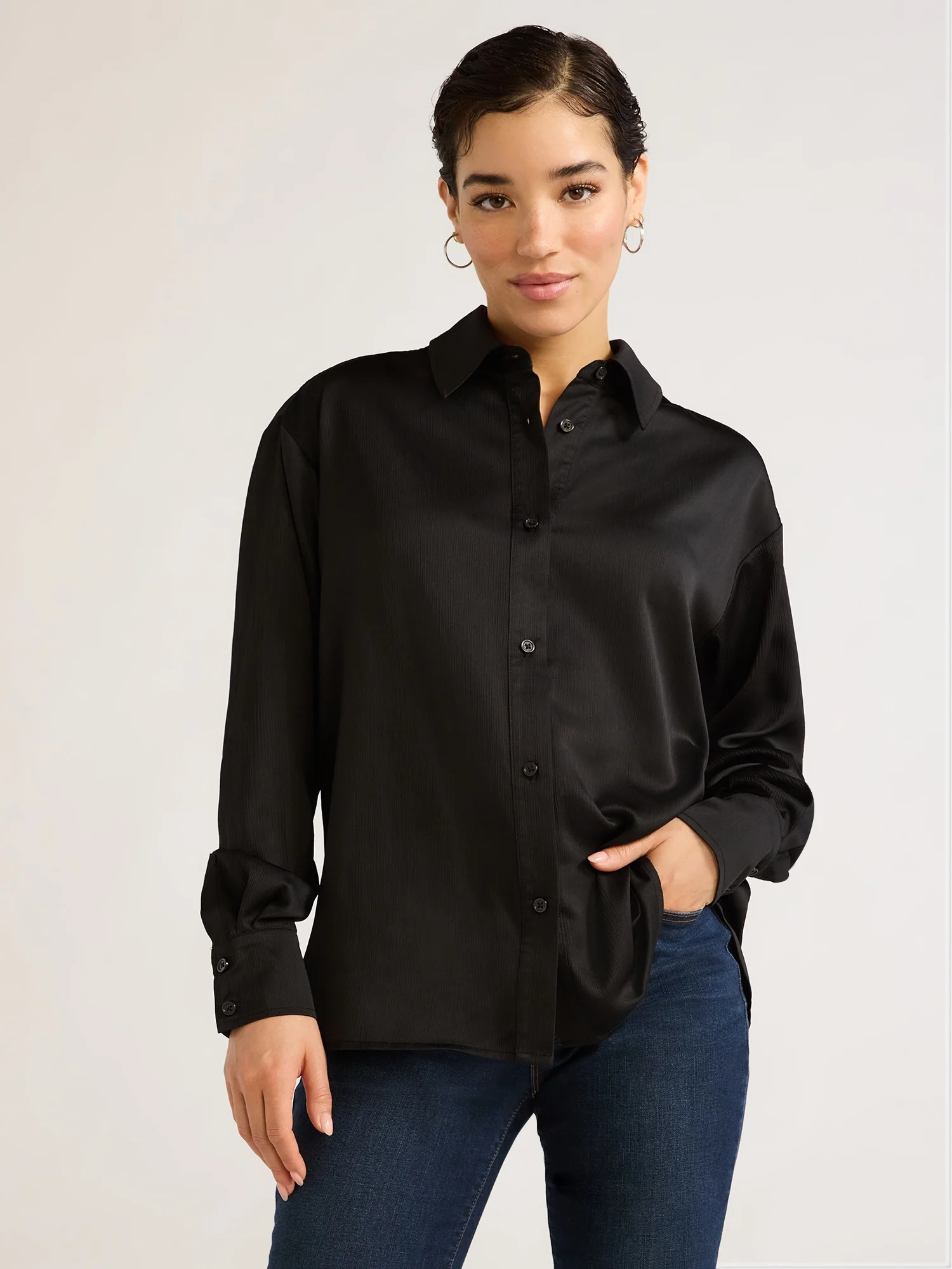 Sofia Jeans Women's Oversized Boyfriend Shirt with Long Sleeve, Sizes XS-XXL