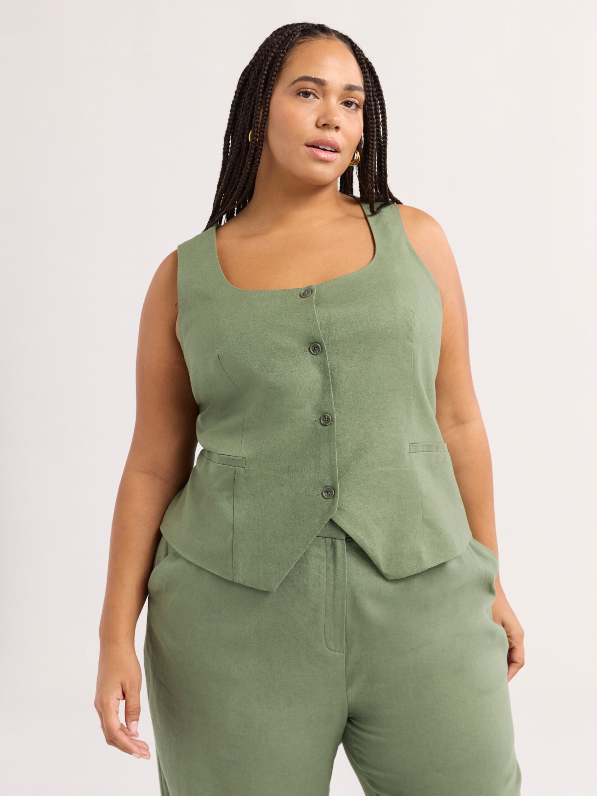 Sofia Jeans Women's Plus Size Linen Blend Fitted Vest, Sizes 1X-4X