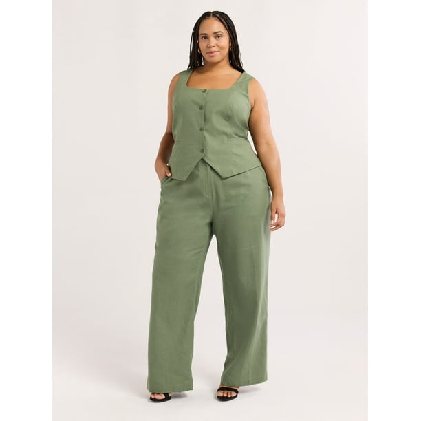 Sofia Jeans Women's Plus Size Linen Blend Fitted Vest, Sizes 1X-4X
