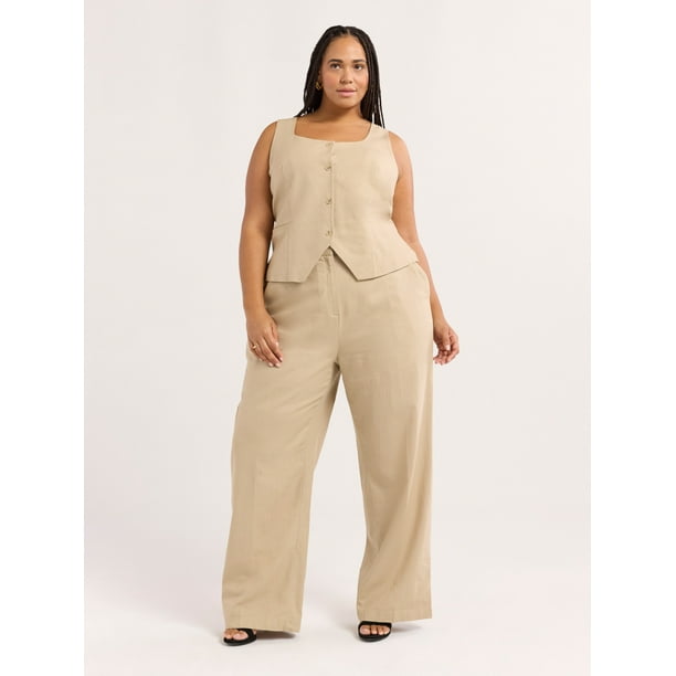 Sofia Jeans Women's Plus Size Linen Blend Fitted Vest, Sizes 1X-4X