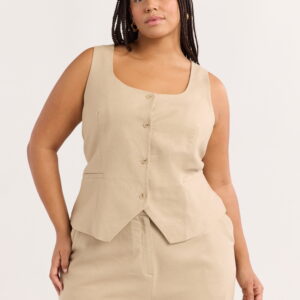 Sofia Jeans Women's Plus Size Linen Blend Fitted Vest, Sizes 1X-4X