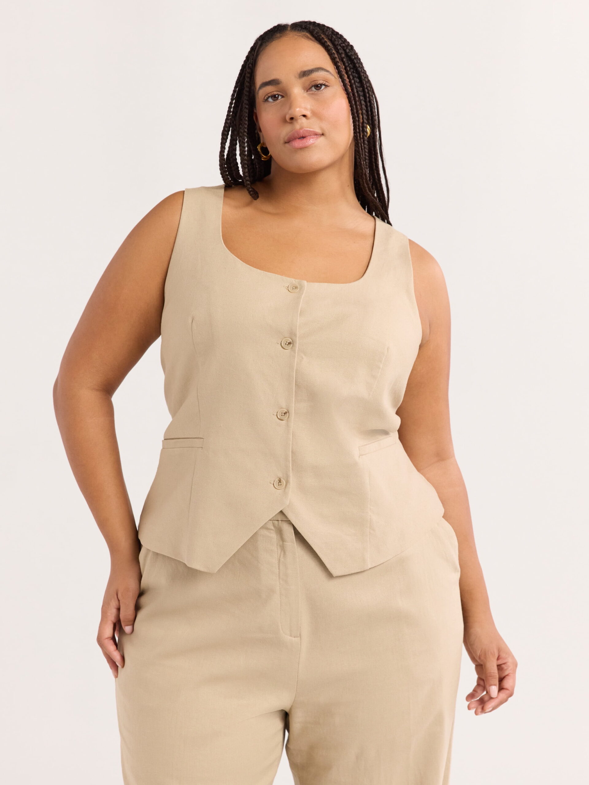 Sofia Jeans Women's Plus Size Linen Blend Fitted Vest, Sizes 1X-4X