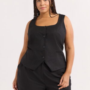 Sofia Jeans Women's Plus Size Linen Blend Fitted Vest, Sizes 1X-4X