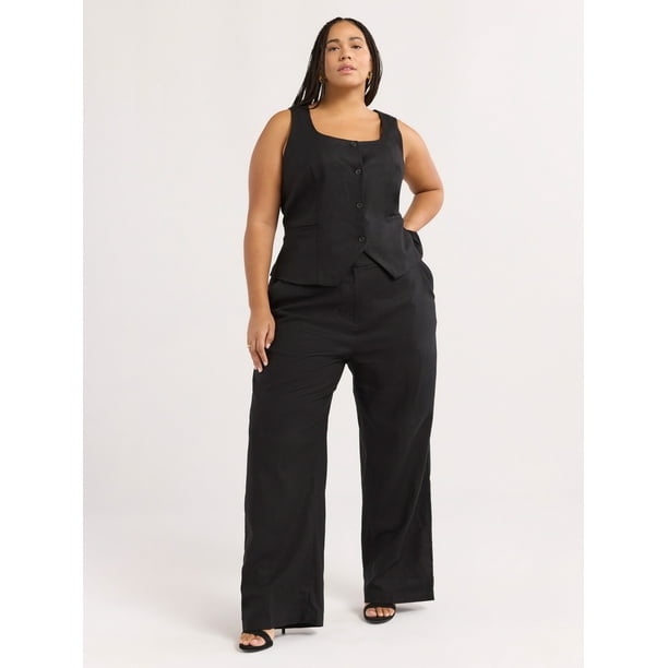 Sofia Jeans Women's Plus Size Linen Blend Fitted Vest, Sizes 1X-4X