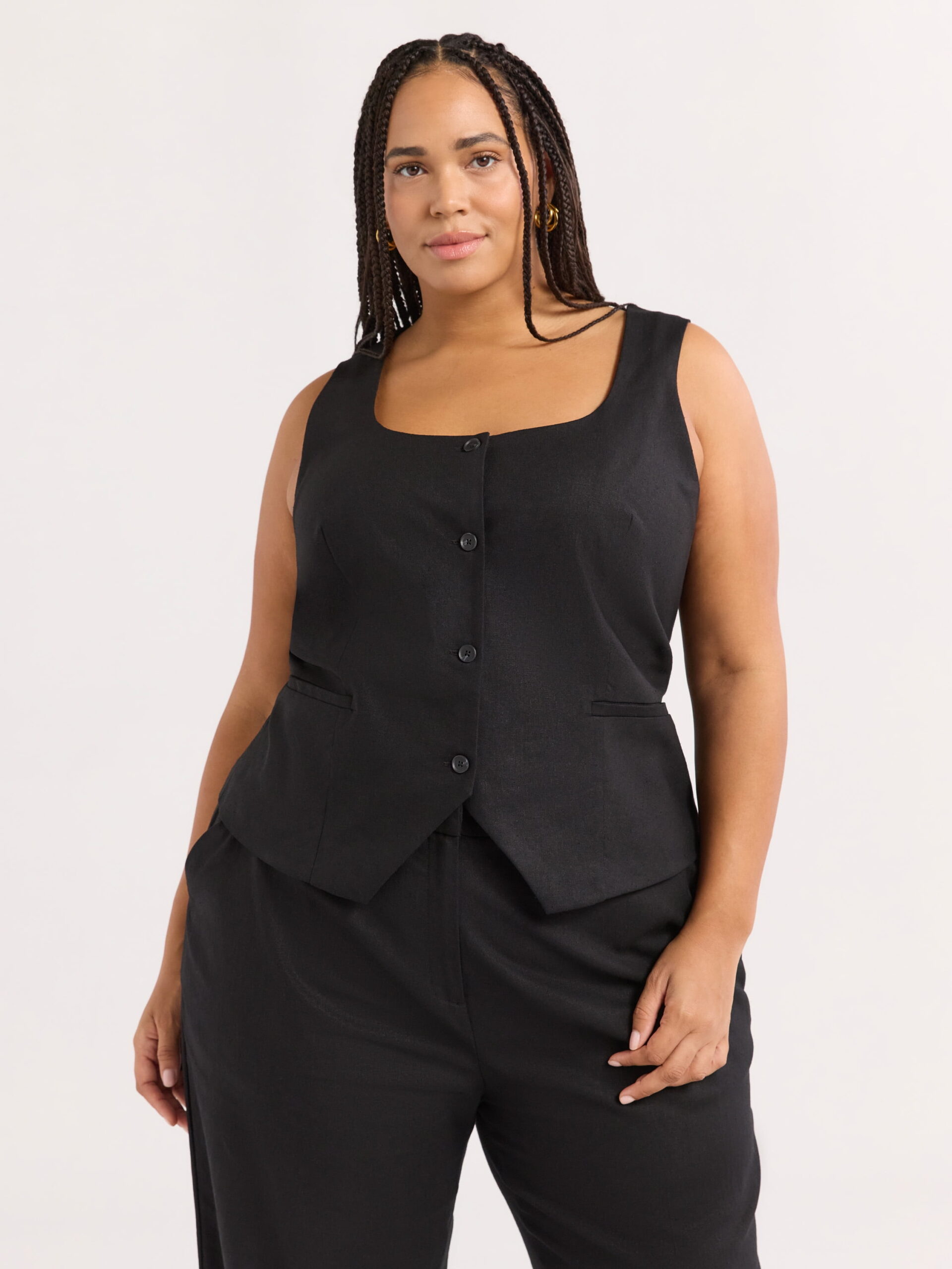 Sofia Jeans Women's Plus Size Linen Blend Fitted Vest, Sizes 1X-4X