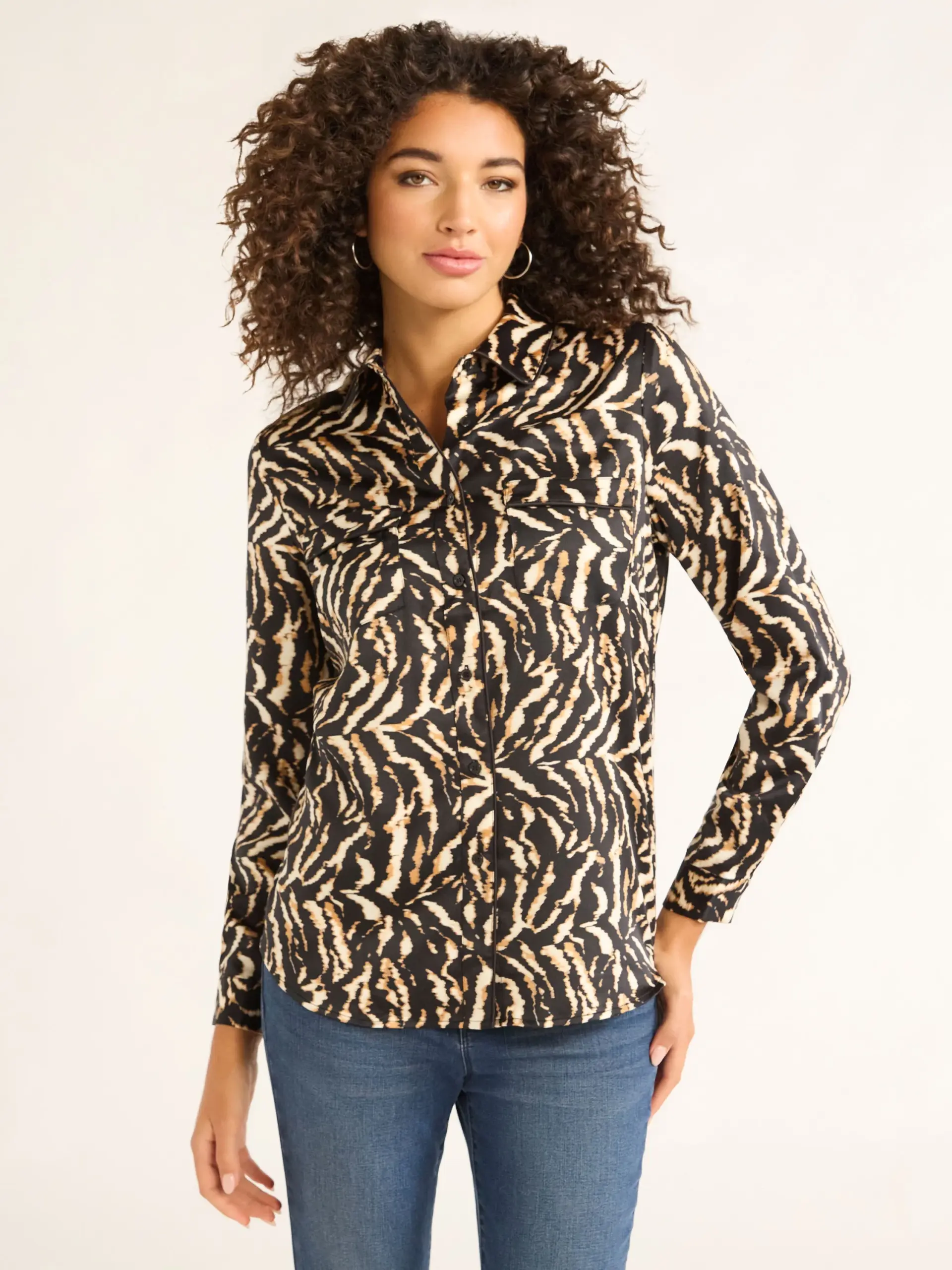 Sofia Jeans Women's Pocket Blouse with Long Sleeves, Sizes XS-XXXL