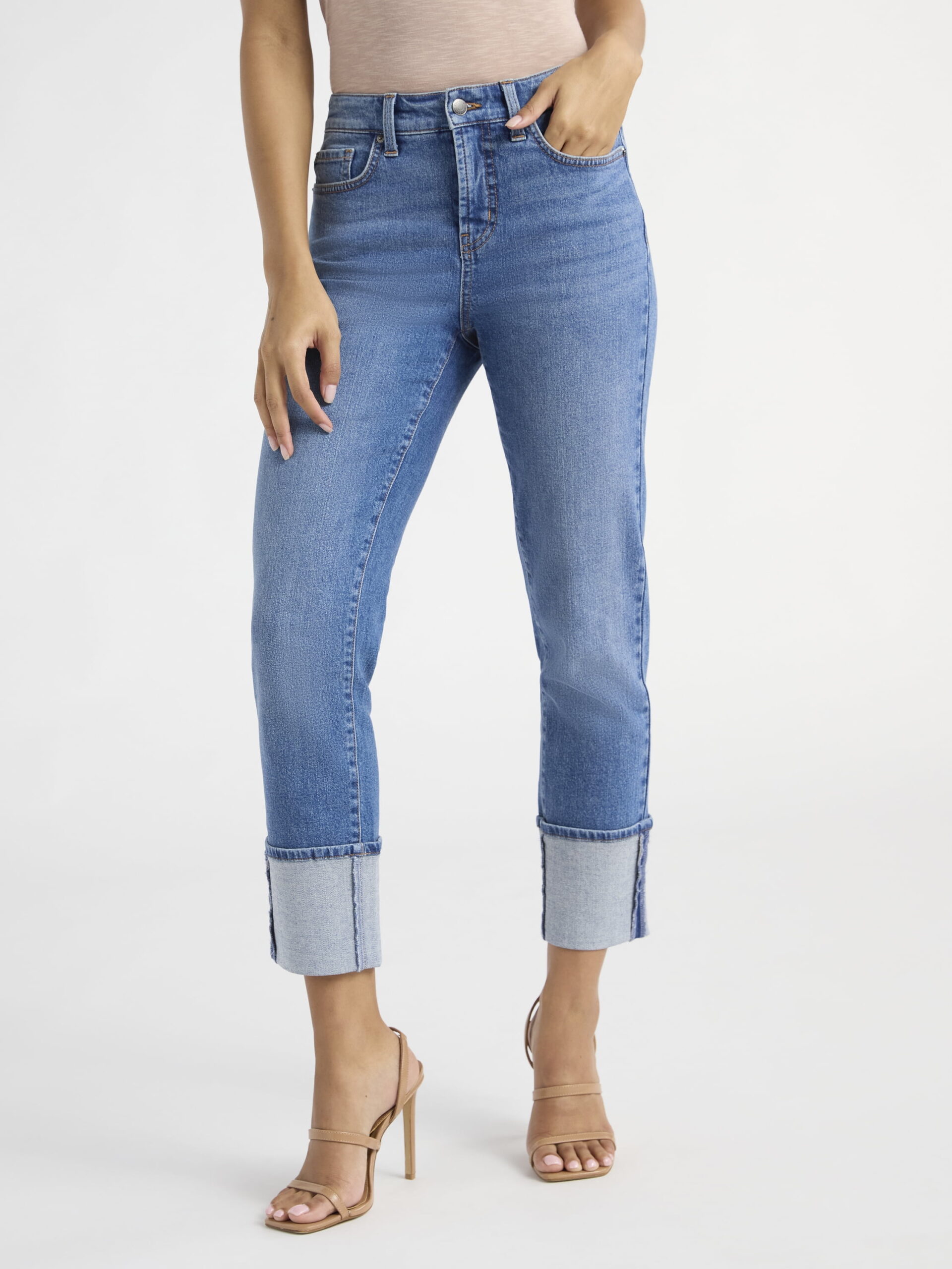 Sofia Jeans Women's Slim Cuffed Denim Mid Rise Jeans, 27" Inseam, Size 0-20